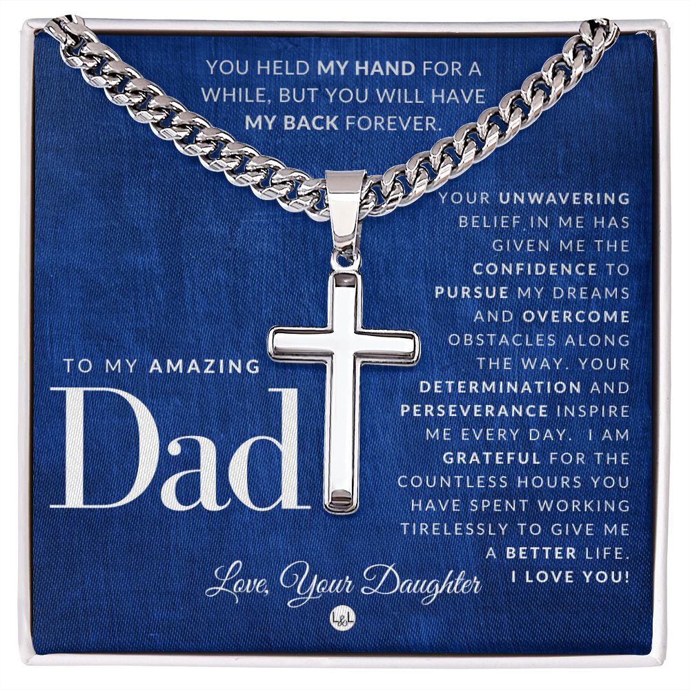 For Your Father, From Daughter - Engravable Christian Cross Necklace - Liliana and Liam