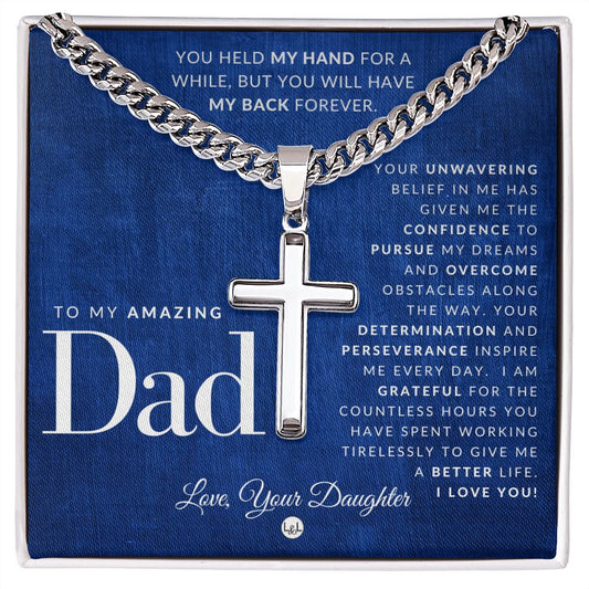 Great Gift For Your Father, From Daughter - Men's Chain with Engravable Cross Necklace - Christian Jewelry For Dad For Father's Day, Christmas or His Birthday