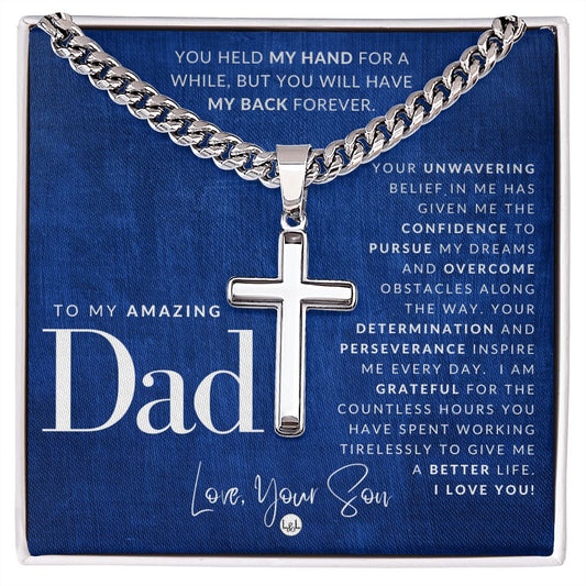 Great Father Gift, From Son - Men's Chain with Engravable Cross Necklace - Christian Jewelry For Dad For Father's Day, Christmas or His Birthday