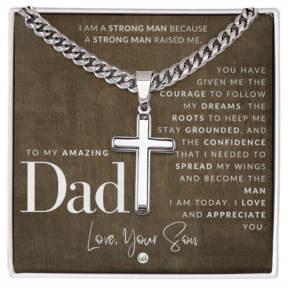 Dad, From Son - Engravable Christian Cross Necklace - Liliana and Liam