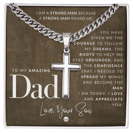 Gift To Dad, From Son - Men's Chain with Engravable Cross Necklace - Christian Jewelry For Dad For Father's Day, Christmas or His Birthday