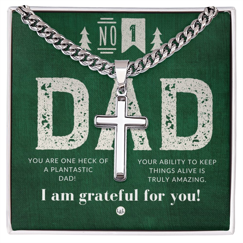 Plant Dad - Engravable Christian Cross Necklace - Liliana and Liam