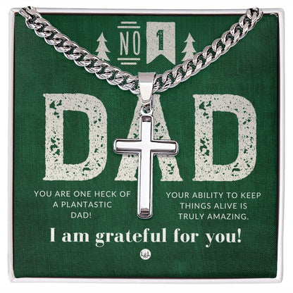 Plant Dad - Engravable Christian Cross Necklace - Liliana and Liam
