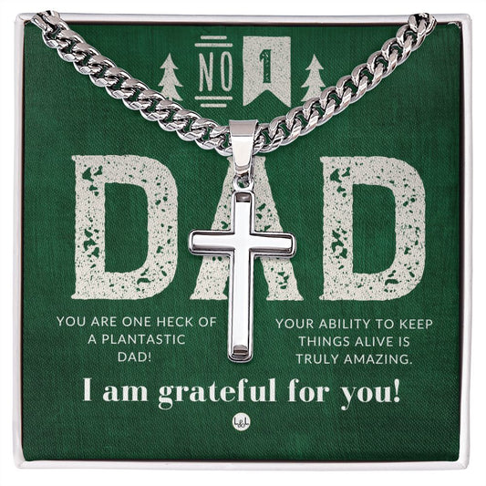 Gift For Plant Dad - Men's Chain with Engravable Cross Necklace - Christian Jewelry For Dad For Father's Day, Christmas or His Birthday