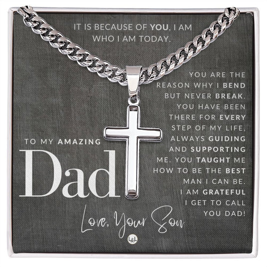 Father Gift, From Son - Men's Chain with Engravable Cross Necklace - Christian Jewelry For Dad For Father's Day, Christmas or His Birthday