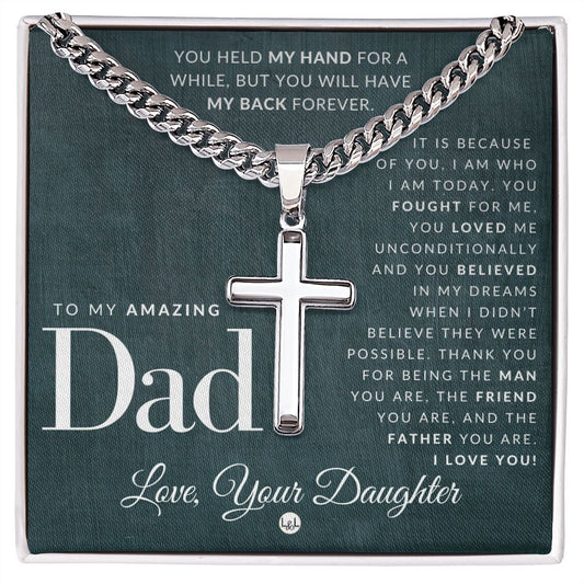 Dad Gift, From Daughter - Men's Chain with Engravable Cross Necklace - Christian Jewelry For Dad For Father's Day, Christmas or His Birthday