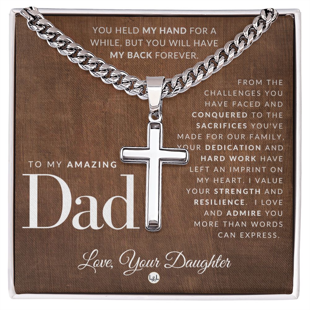 Great Dad, From Daughter - Engravable Christian Cross Necklace - Liliana and Liam