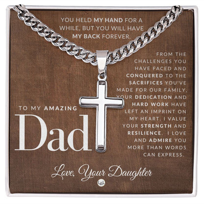 Great Dad, From Daughter - Engravable Christian Cross Necklace - Liliana and Liam