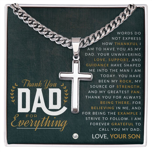 Gift For Dad, From Son - Men's Chain with Engravable Cross Necklace - Christian Jewelry For Dad For Father's Day, Christmas or His Birthday