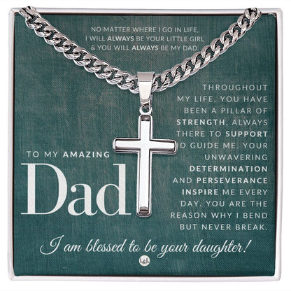 Father, From Daughter - Engravable Christian Cross Necklace - Liliana and Liam