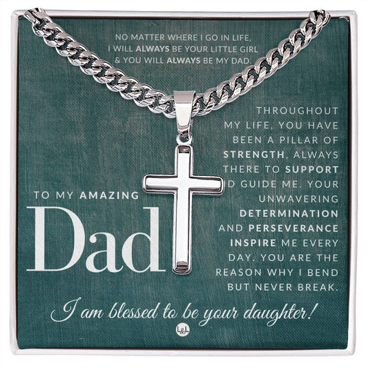 Gift For Father, From Daughter - Men's Chain with Engravable Cross Necklace - Christian Jewelry For Dad For Father's Day, Christmas or His Birthday