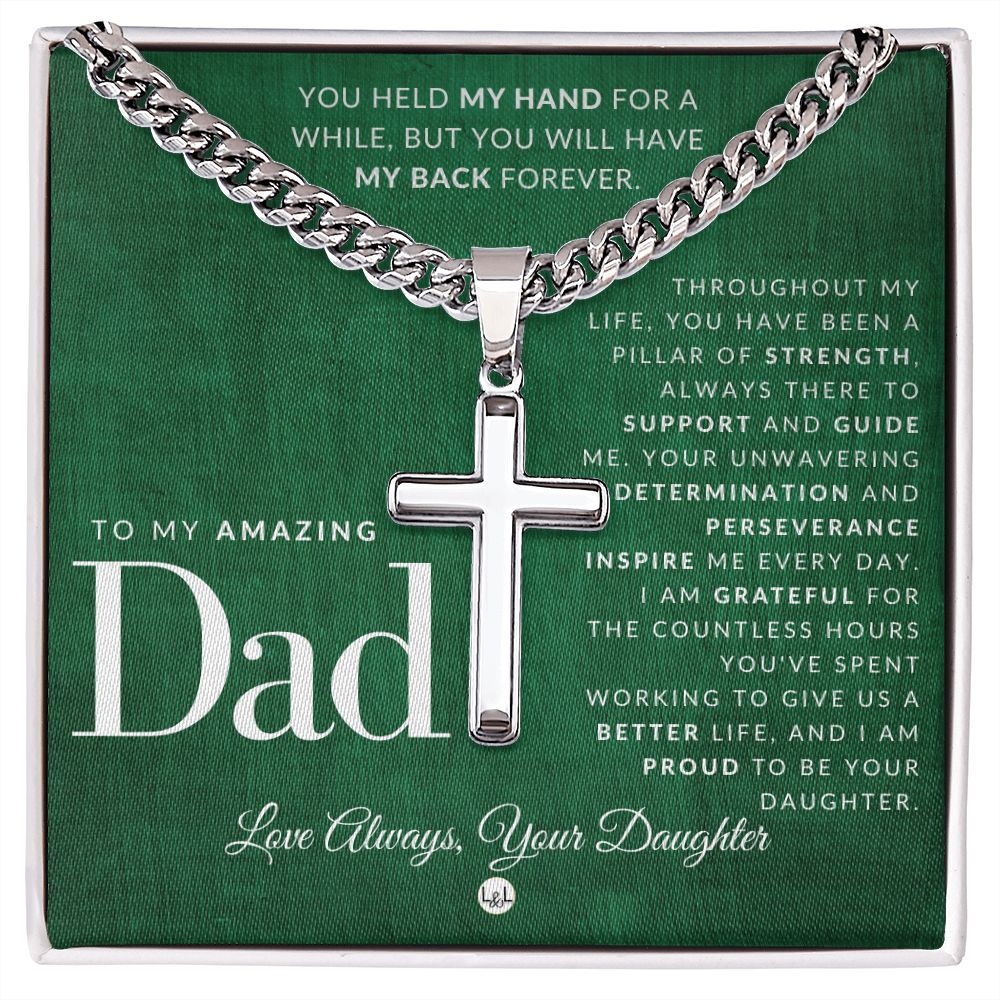 Your Dad, From His Daughter - Engravable Christian Cross Necklace - Liliana and Liam