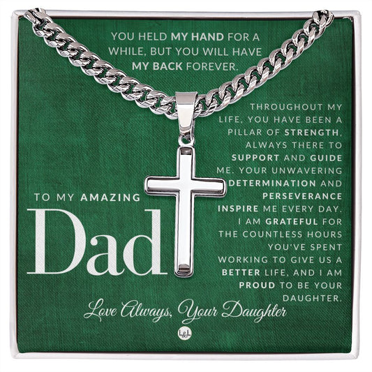 Gift For Your Dad, From His Daughter - Men's Chain with Engravable Cross Necklace - Christian Jewelry For Dad For Father's Day, Christmas or His Birthday