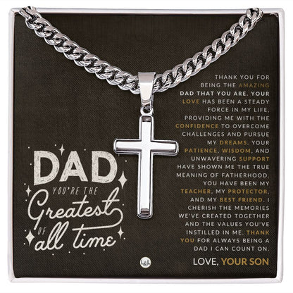 Dad, From His Son - Engravable Christian Cross Necklace - Liliana and Liam