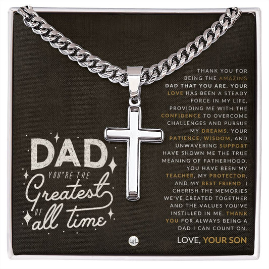 Gift For Dad, From His Son - Men's Chain with Engravable Cross Necklace - Christian Jewelry For Dad For Father's Day, Christmas or His Birthday