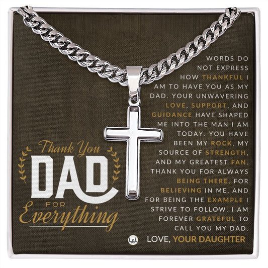 Gift For Dad, From Daughter - Men's Chain with Engravable Cross Necklace - Christian Jewelry For Dad For Father's Day, Christmas or His Birthday