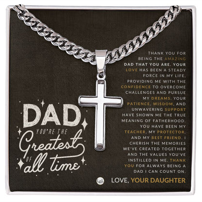 Dad, From His Daughter - Engravable Christian Cross Necklace - Liliana and Liam