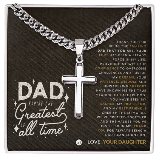 Gift For Dad, From His Daughter - Men's Chain with Engravable Cross Necklace - Christian Jewelry For Dad For Father's Day, Christmas or His Birthday