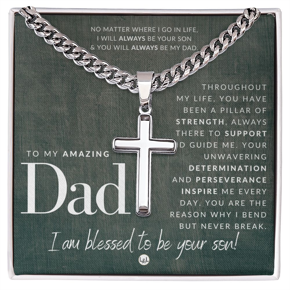 Father, From Son - Engravable Christian Cross Necklace - Liliana and Liam