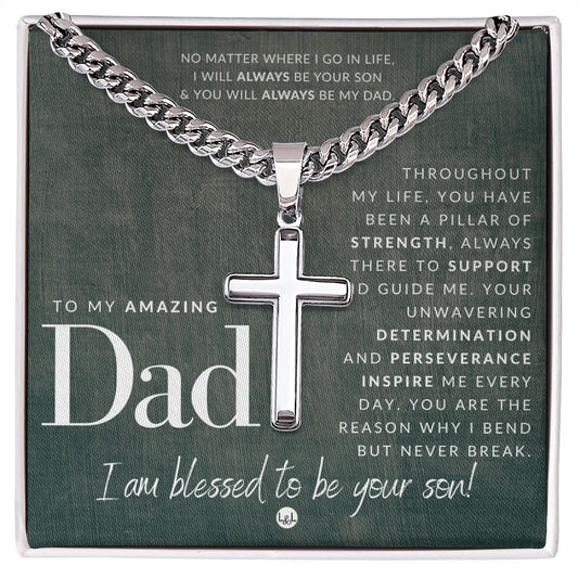 Gift For Father, From Son - Men's Chain with Engravable Cross Necklace - Christian Jewelry For Dad For Father's Day, Christmas or His Birthday