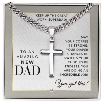 New Dad - Engravable Christian Cross Necklace - Gift For Expecting Dad - Liliana and Liam