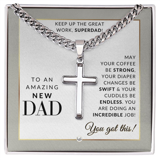 New Dad Gift - Men's Chain with Engravable Cross Necklace - Christian Jewelry For New Dad For Father's Day, Christmas or His Birthday