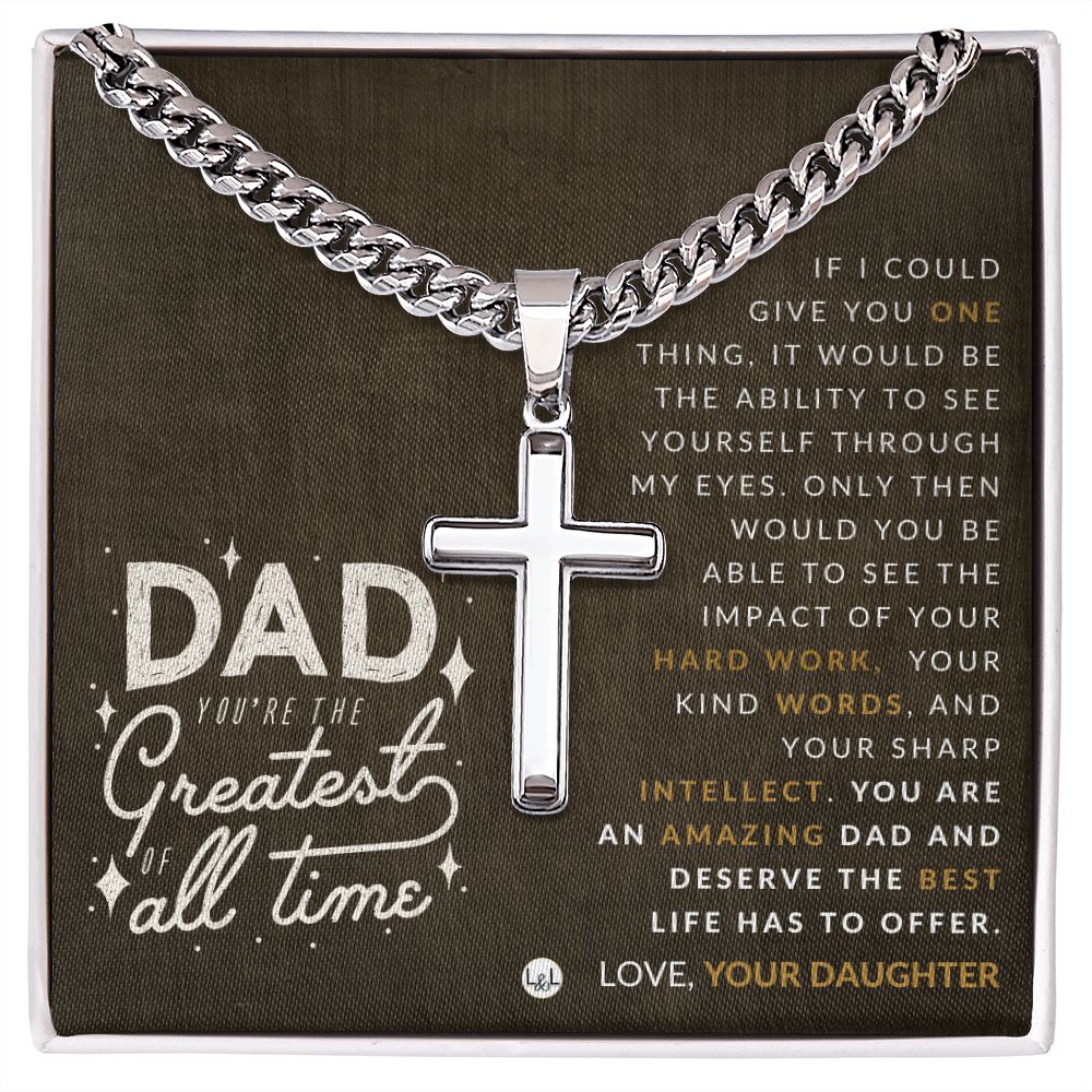 Engravable Christian Cross Necklace - Gift To Dad, From Daughter - Liliana and Liam