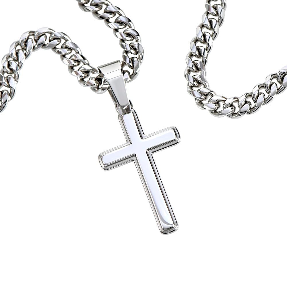 Gift For Bonus Dad - Men's Chain with Engravable Cross Necklace - Christian Jewelry For Dad For Father's Day, Christmas or His Birthday