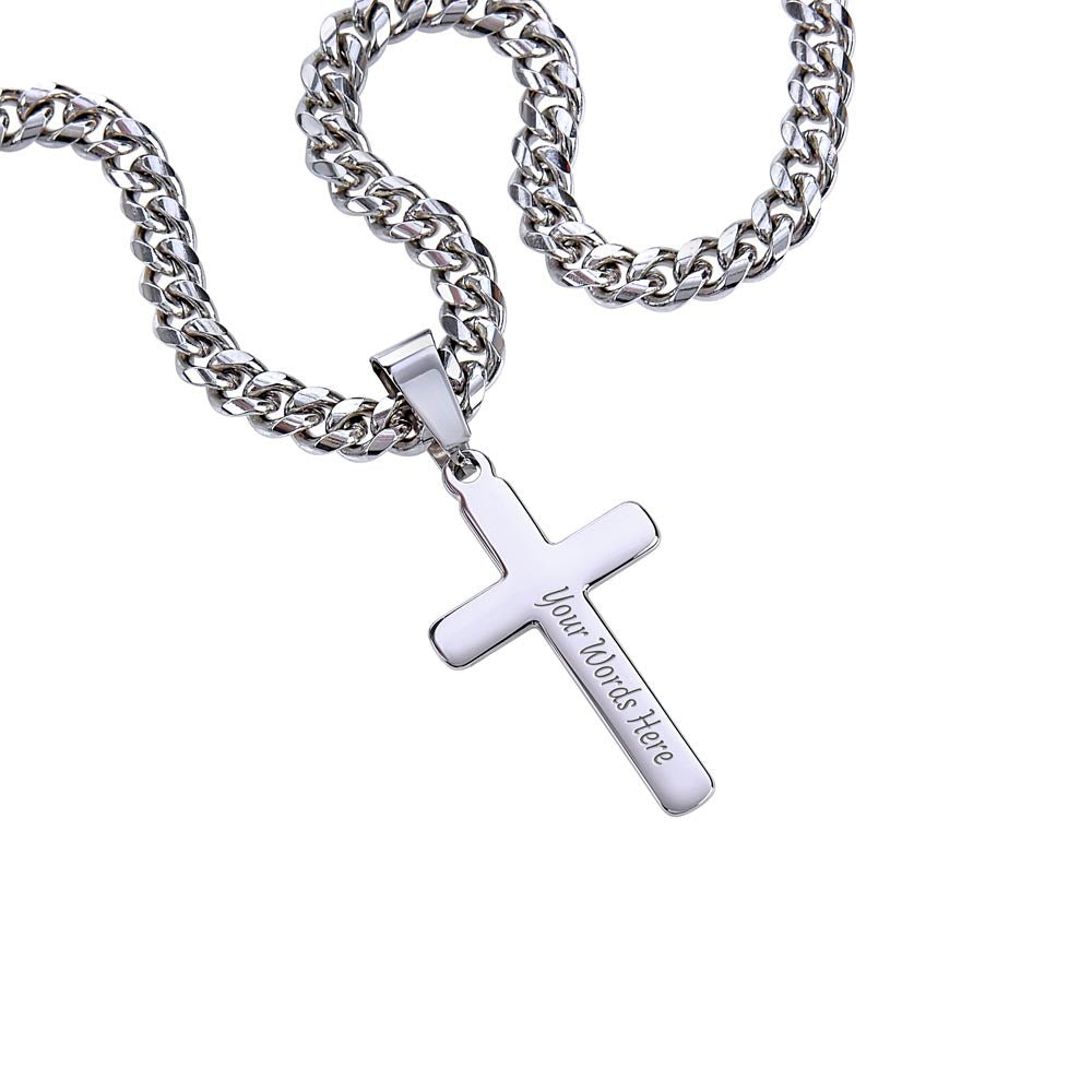 Gift For Dad, From His Son - Men's Chain with Engravable Cross Necklace - Christian Jewelry For Dad For Father's Day, Christmas or His Birthday
