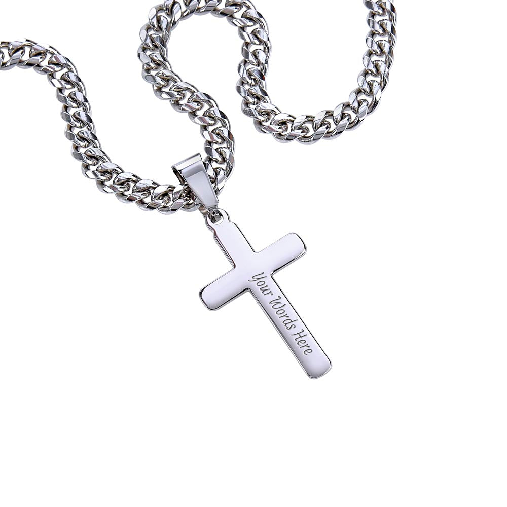 Gift For Bonus Dad, From Daughter - Men's Chain with Engravable Cross Necklace - Christian Jewelry For Dad For Father's Day, Christmas or His Birthday