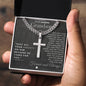Grandson Gift - 1 Peter 5:7 - Christian Encouragement - Christian Cross Pendant on Men's Chain Necklace - Great for Christmas, His Birthday, Baptism or Confirmation - Liliana and Liam