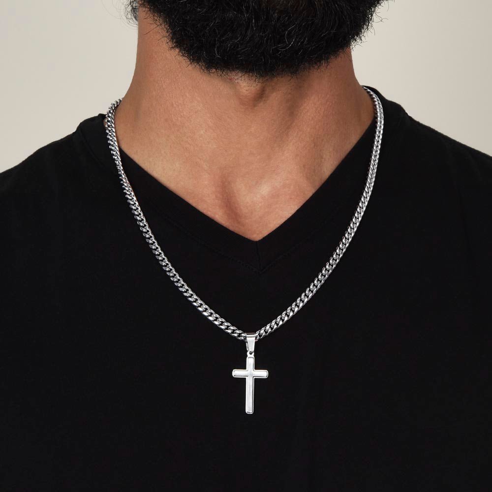 Gift For Dad, From Daughter - Men's Chain with Engravable Cross Necklace - Christian Jewelry For Dad For Father's Day, Christmas or His Birthday
