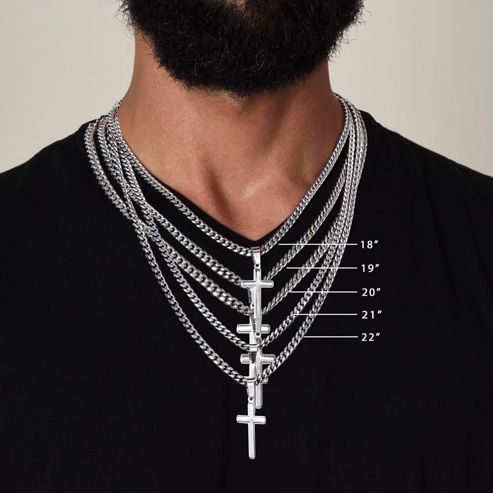 Gift For Our Grandson - Ephesians 2:10 - Christian Encouragement - Christian Cross Pendant on Men's Chain Necklace - Great for Christmas, His Birthday, Baptism or Confirmation