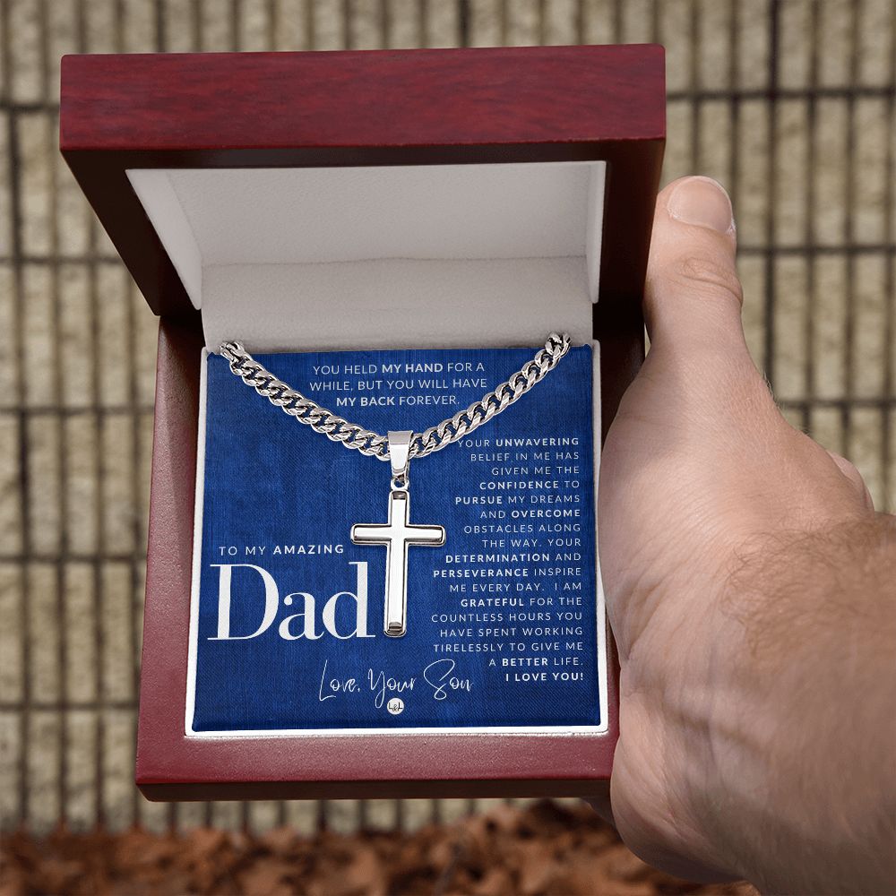 Great Father Gift, From Son - Men's Chain with Engravable Cross Necklace - Christian Jewelry For Dad For Father's Day, Christmas or His Birthday
