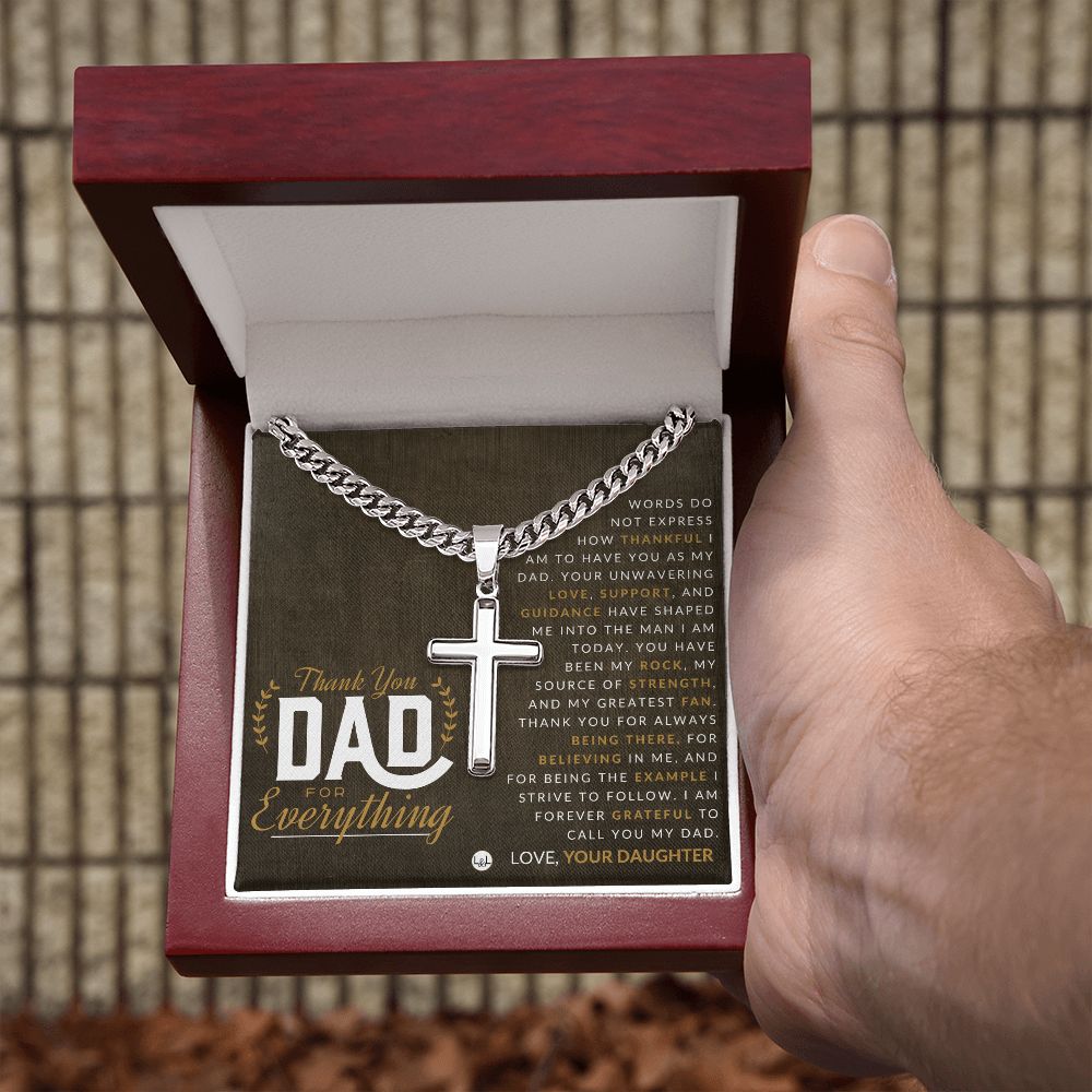 Gift For Dad, From Daughter - Men's Chain with Engravable Cross Necklace - Christian Jewelry For Dad For Father's Day, Christmas or His Birthday