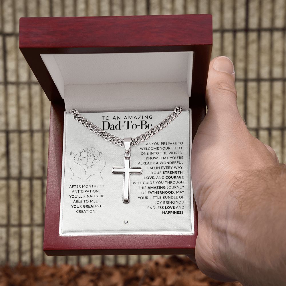 Dad To Be Gift, Future Father - Men's Chain with Engravable Cross Necklace - Christian Jewelry For Expecting Dad For Father's Day, Christmas or His Birthday