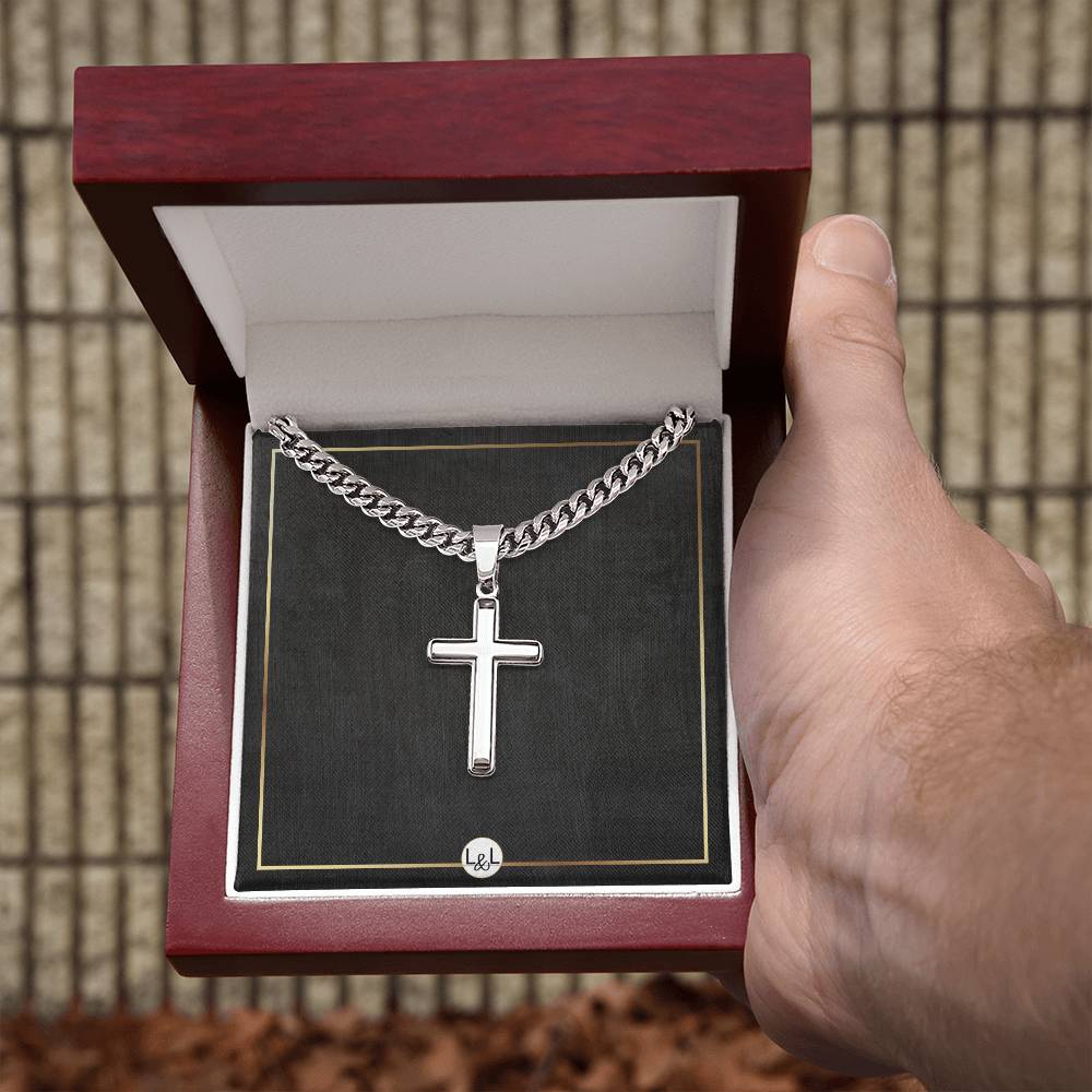 Men's Chain Necklace + Engravable Cross Pendant