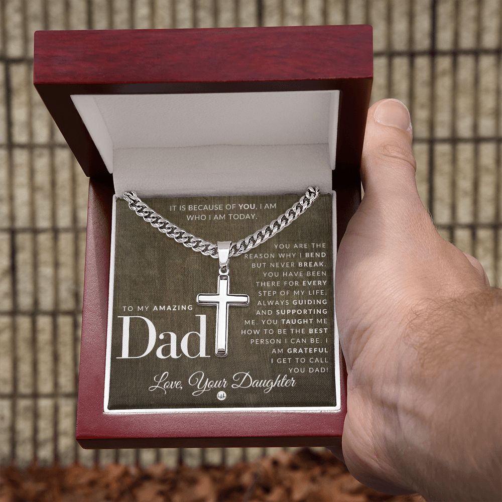Father Gift, From Daughter - Men's Chain with Engravable Cross Necklace - Christian Jewelry For Dad For Father's Day, Christmas or His Birthday