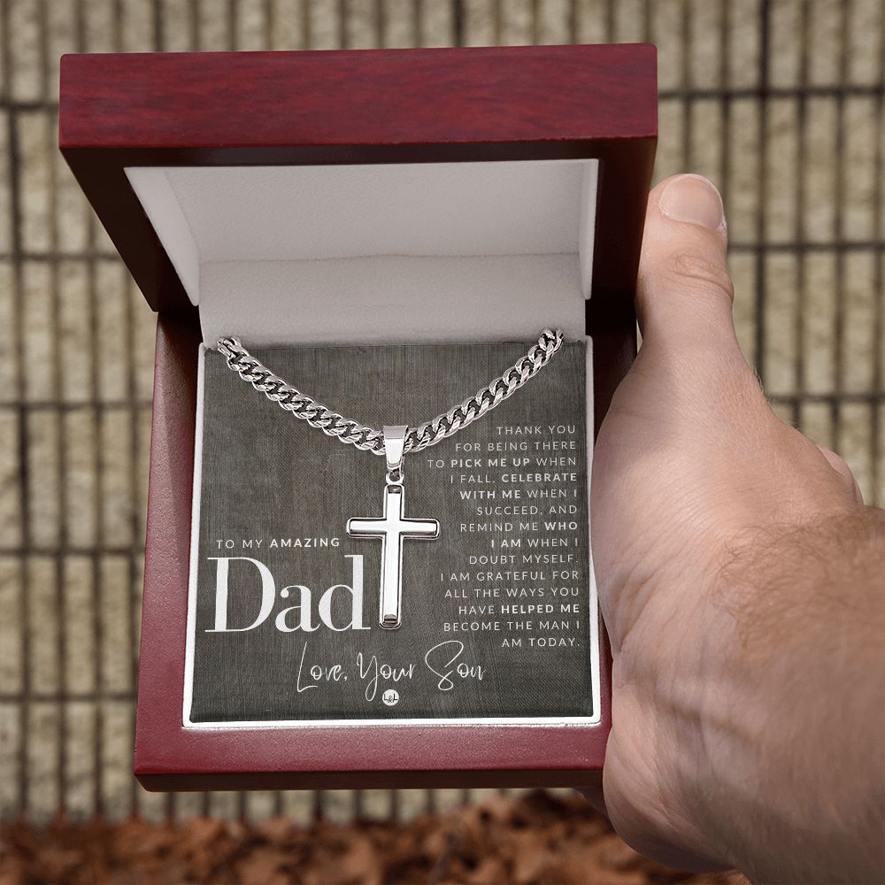To Dad, From Son - Men's Chain with Engravable Cross Necklace - Christian Jewelry For Dad For Father's Day, Christmas or His Birthday