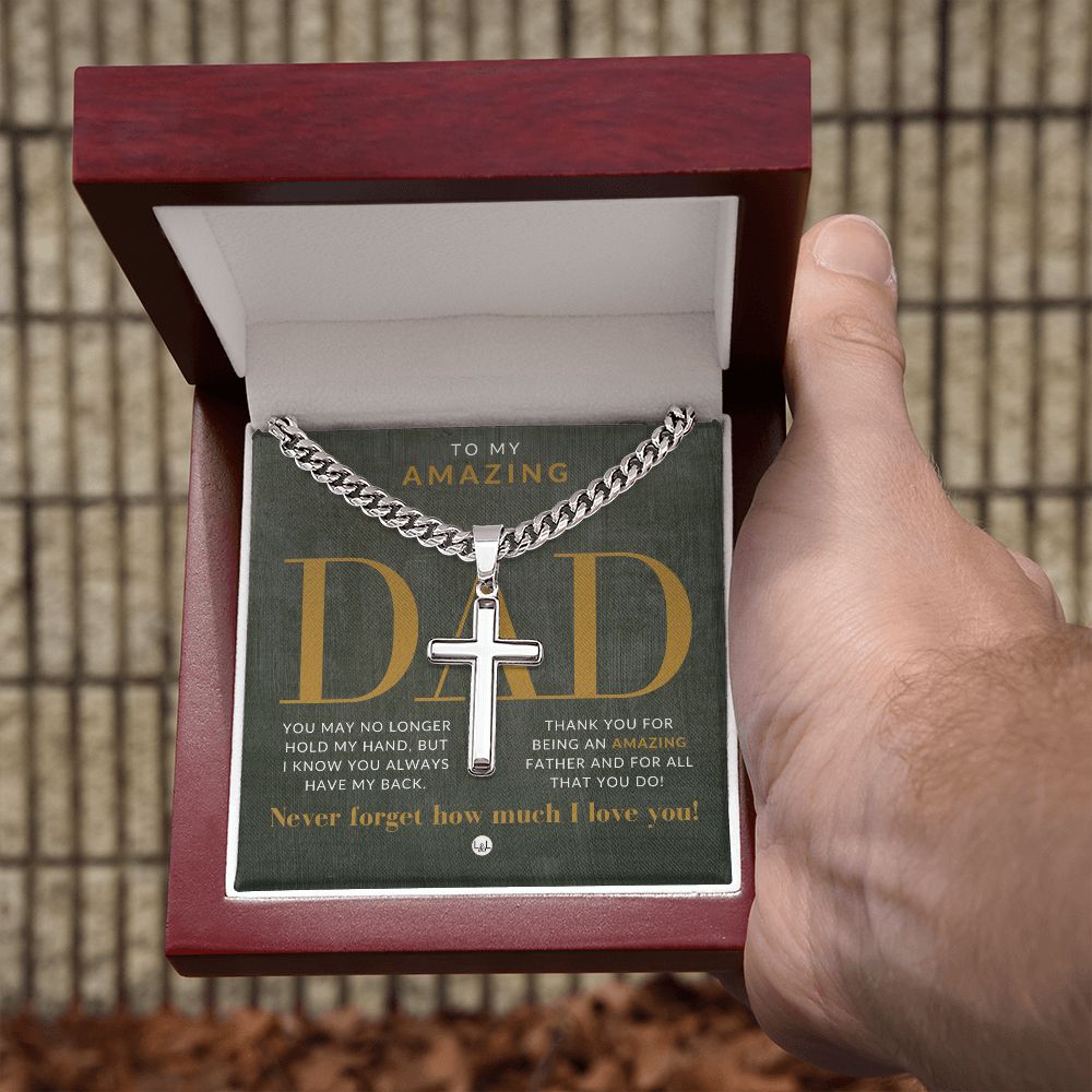 Gift For Dad - Men's Chain with Engravable Cross Necklace - Christian Jewelry For Dad For Father's Day, Christmas or His Birthday