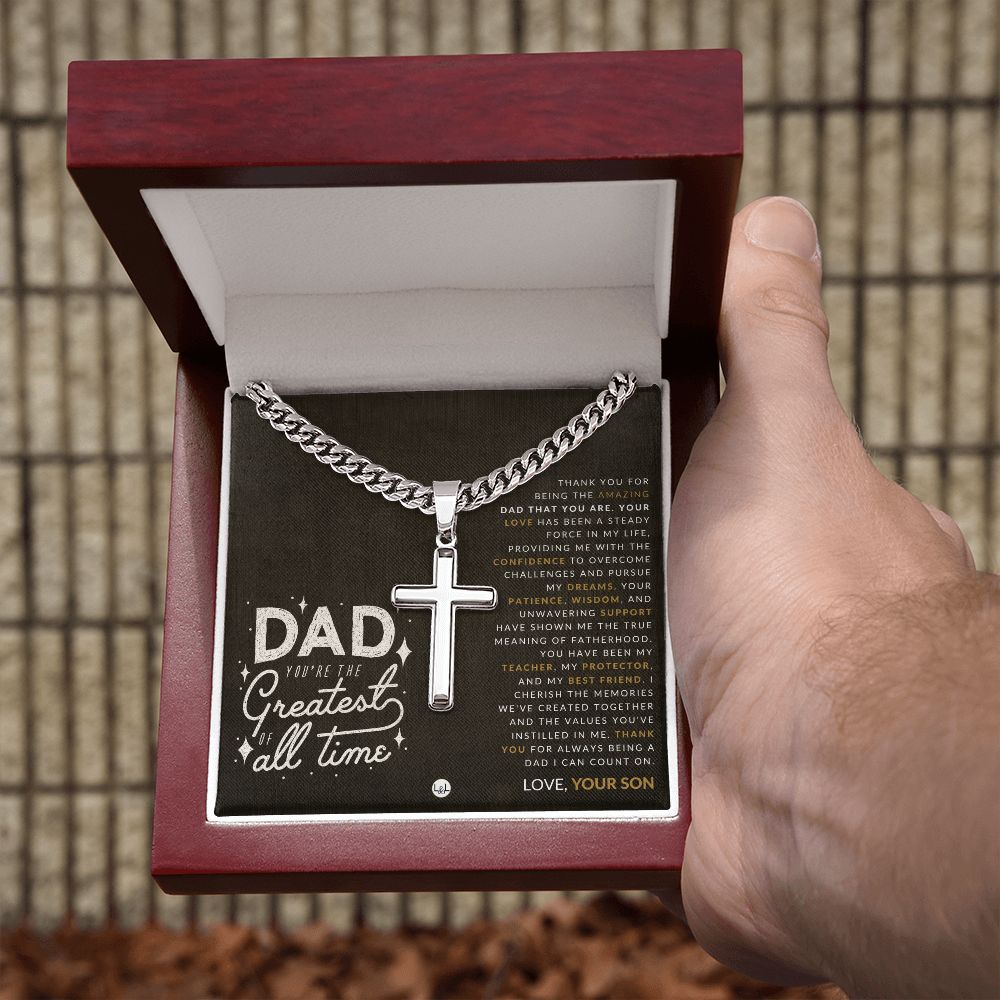 Gift For Dad, From His Son - Men's Chain with Engravable Cross Necklace - Christian Jewelry For Dad For Father's Day, Christmas or His Birthday