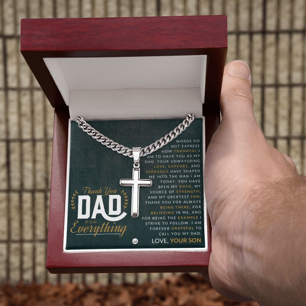 Gift For Dad, From Son - Men's Chain with Engravable Cross Necklace - Christian Jewelry For Dad For Father's Day, Christmas or His Birthday