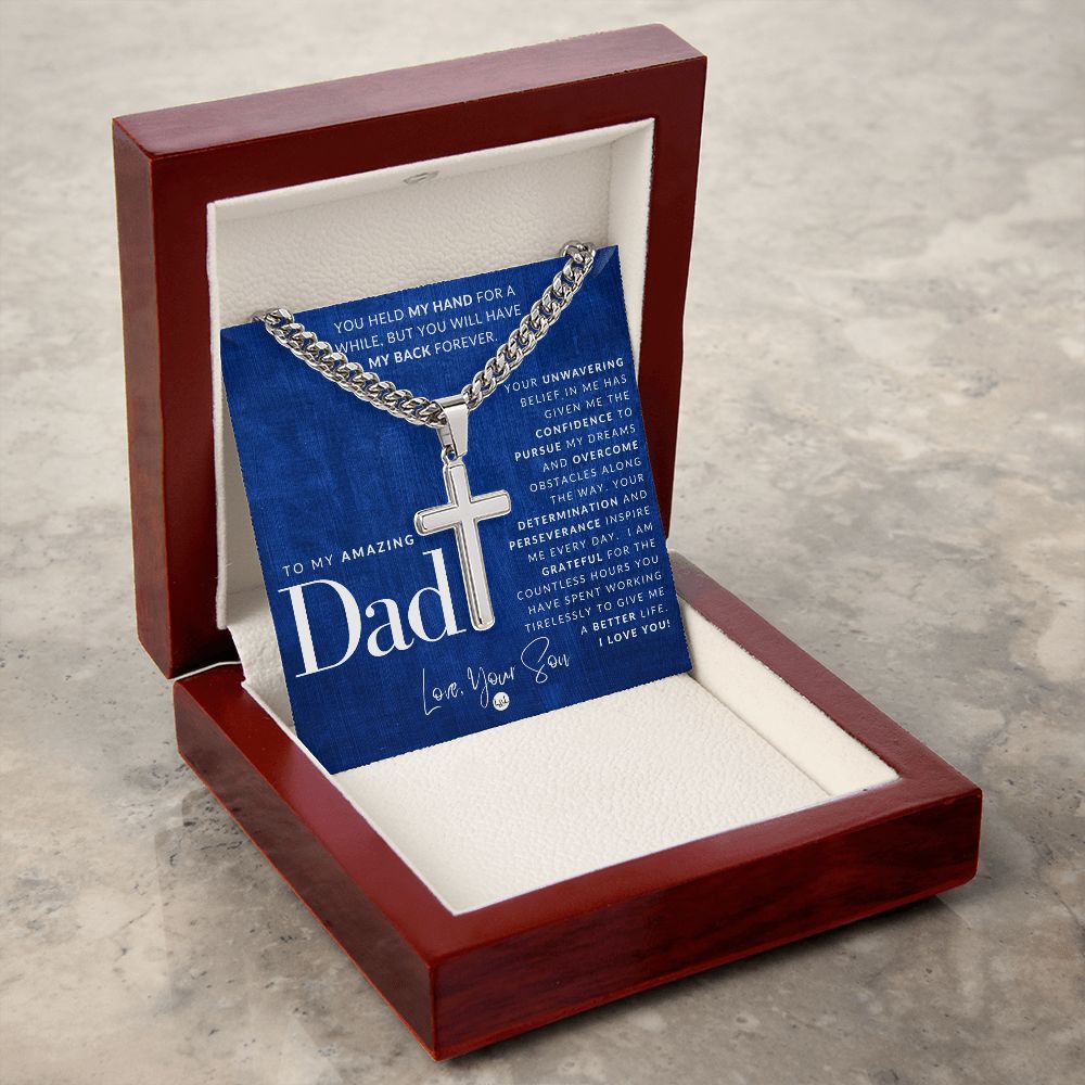 Great Father Gift, From Son - Men's Chain with Engravable Cross Necklace - Christian Jewelry For Dad For Father's Day, Christmas or His Birthday