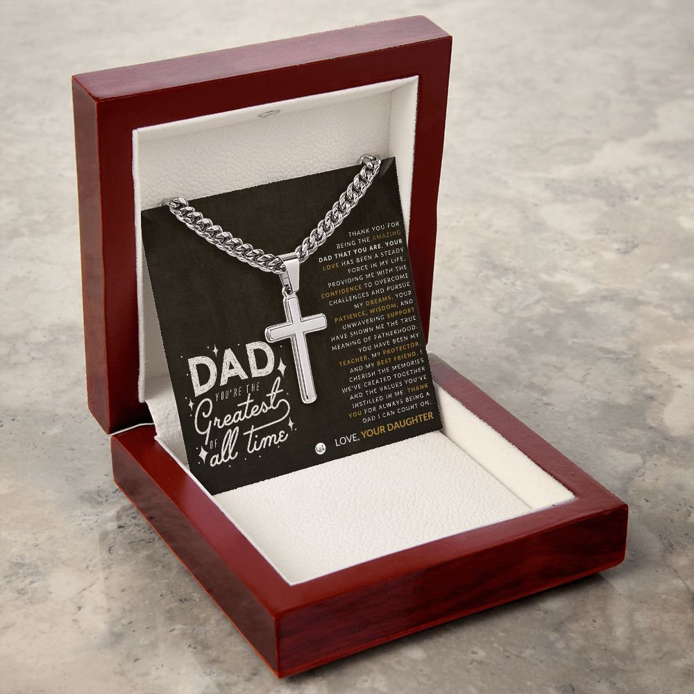 Gift For Dad, From His Daughter - Men's Chain with Engravable Cross Necklace - Christian Jewelry For Dad For Father's Day, Christmas or His Birthday