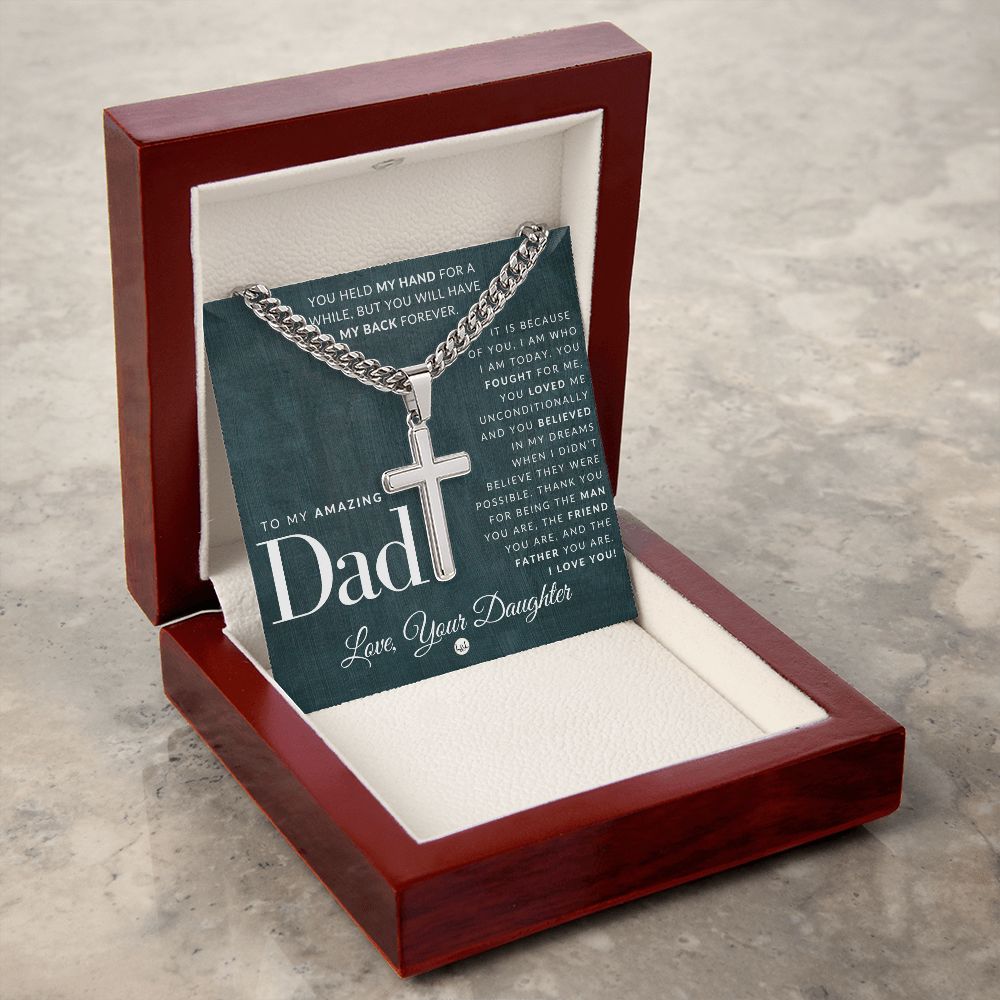 Dad Gift, From Daughter - Men's Chain with Engravable Cross Necklace - Christian Jewelry For Dad For Father's Day, Christmas or His Birthday