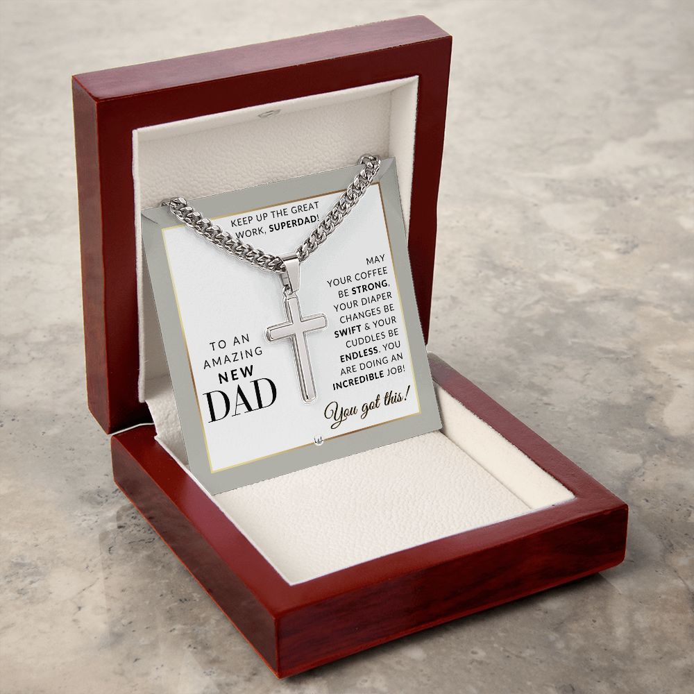 New Dad Gift - Men's Chain with Engravable Cross Necklace - Christian Jewelry For New Dad For Father's Day, Christmas or His Birthday