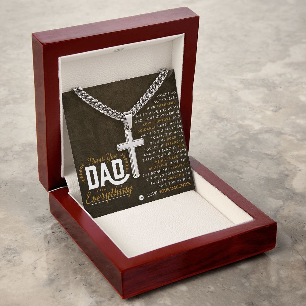 Gift For Dad, From Daughter - Men's Chain with Engravable Cross Necklace - Christian Jewelry For Dad For Father's Day, Christmas or His Birthday