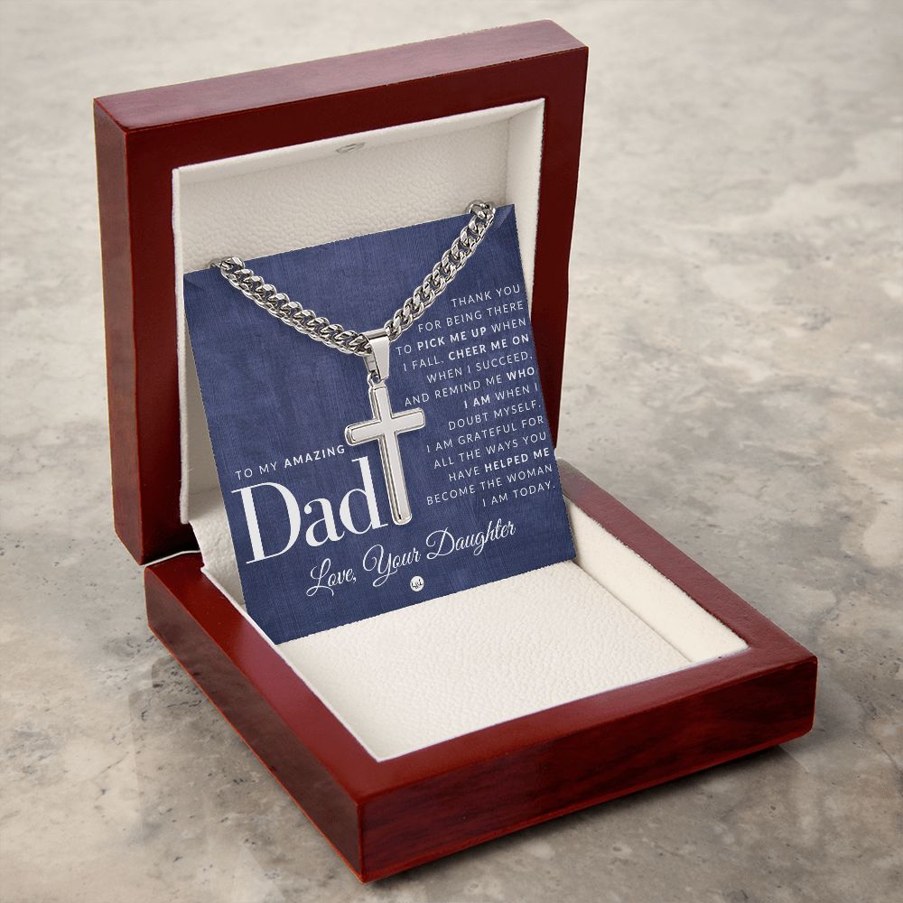 To Dad, From Daughter - Men's Chain with Engravable Cross Necklace - Christian Jewelry For Dad For Father's Day, Christmas or His Birthday