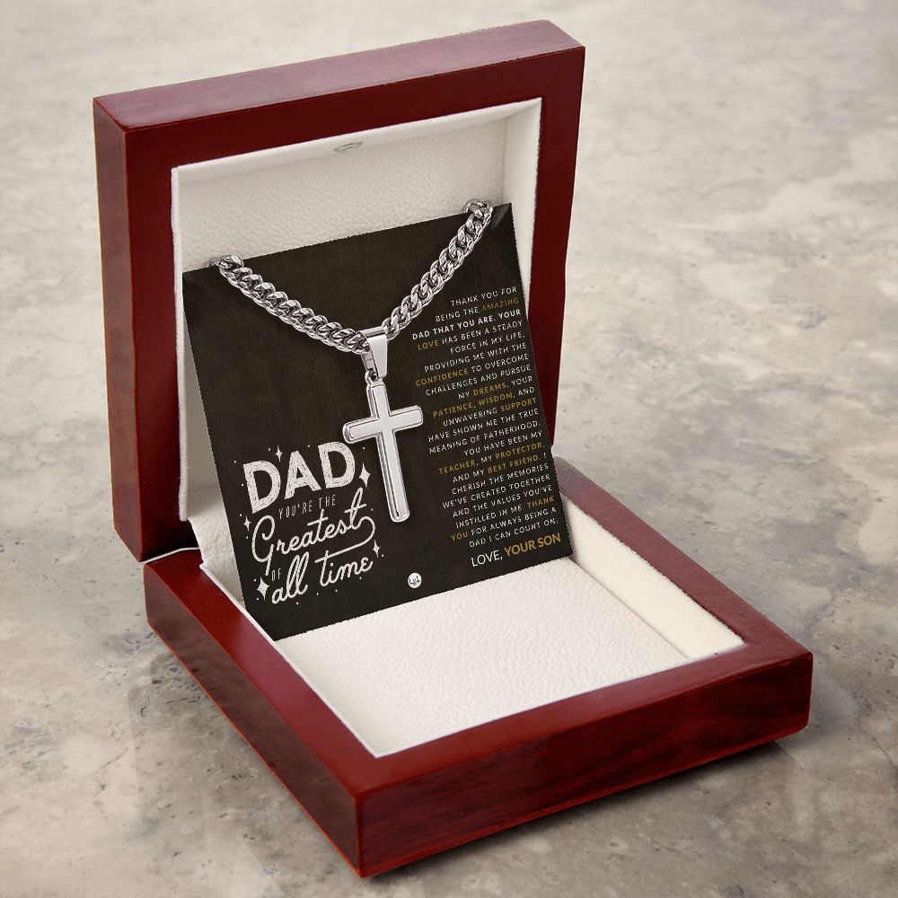 Gift For Dad, From His Son - Men's Chain with Engravable Cross Necklace - Christian Jewelry For Dad For Father's Day, Christmas or His Birthday