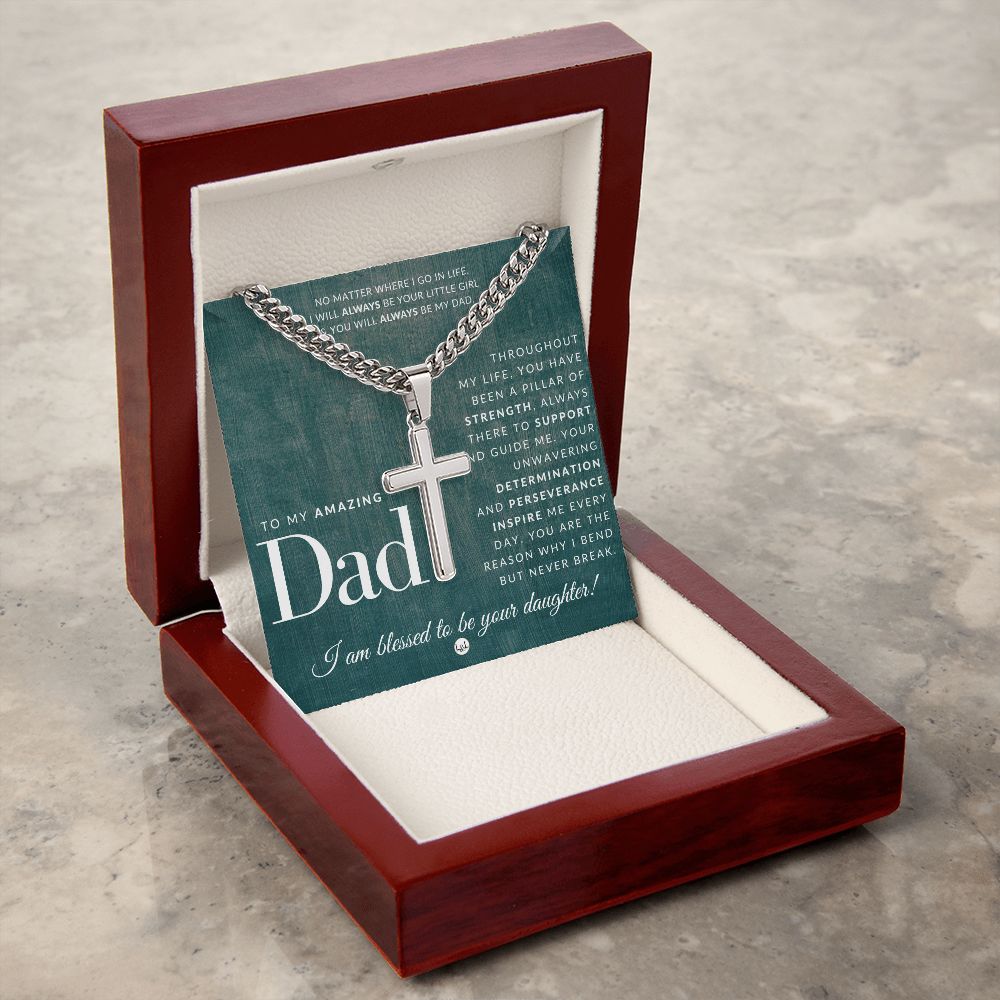 Gift For Father, From Daughter - Men's Chain with Engravable Cross Necklace - Christian Jewelry For Dad For Father's Day, Christmas or His Birthday